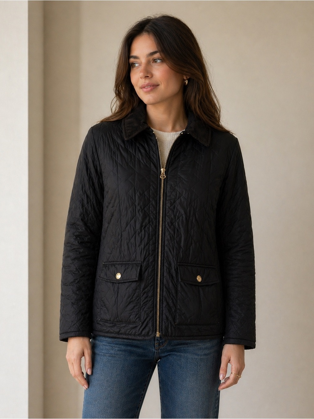 Tommy Hilfiger Black Quilted Zip-Front Barn Coat